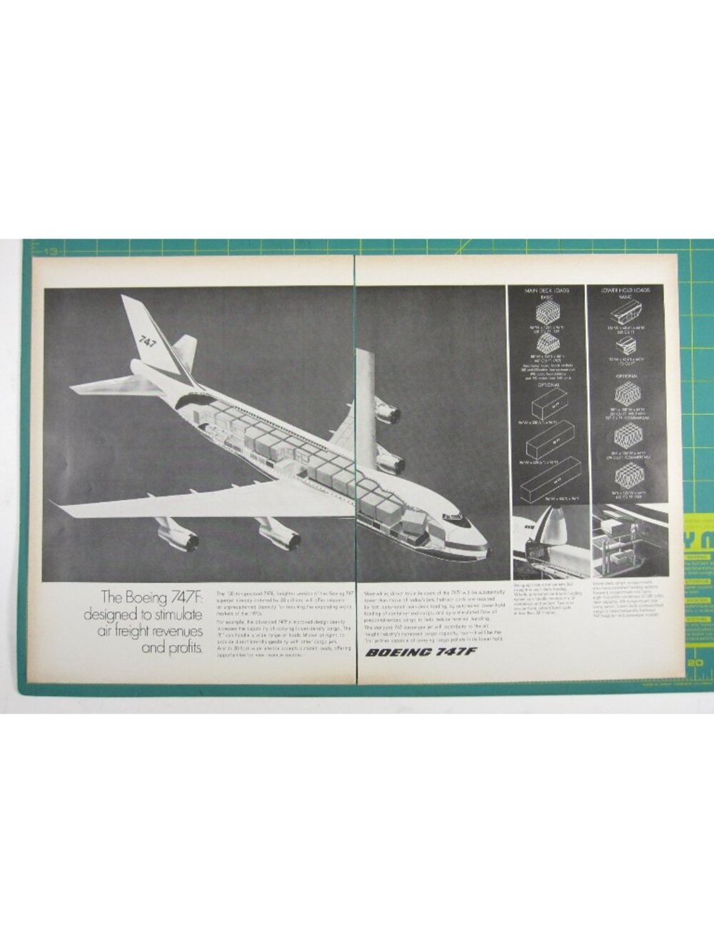 Print Ad Boeing 747F Increase Air Freight Revenue Profits 1960s Airplane 2 Page